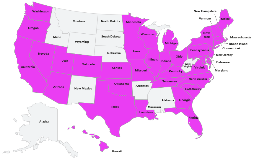 carte de placement des Au Pairs aux USA